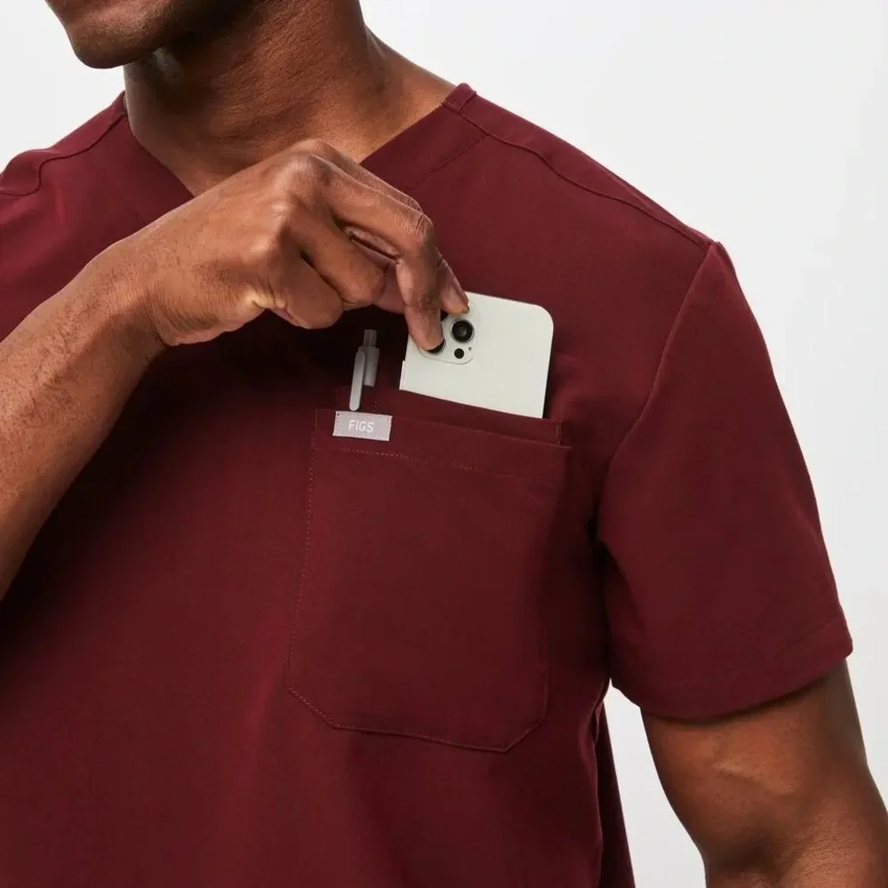 Figs Leon Men's Burgundy Scrub Top (Size M)